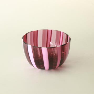 Kom - Muranoglas - roze en robijnkleurige stokken