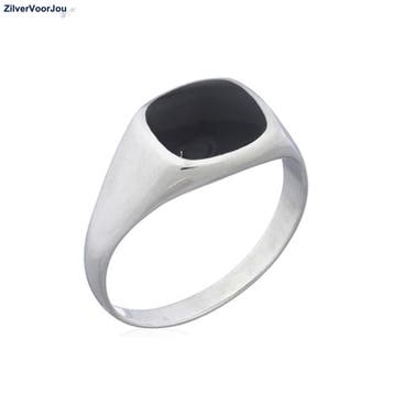 Zilveren zwarte agaat zegelring, Sieraden, Tassen en Uiterlijk, Ringen, Verzenden, Nieuw, Zilver
