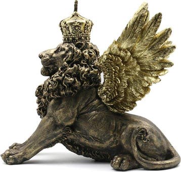 sculptuur, Royal Winged Lion King Sculpture – Hand Finished