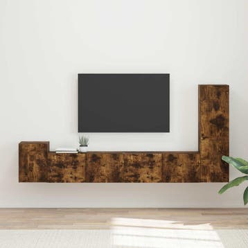 vidaXL Tv-meubelset 3 st Gerookt eiken Bewerkt hout, Minder dan 50 cm, Verzenden, 100 tot 150 cm, Nieuw
