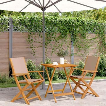 vidaXL 3-delige Bistroset stof en massief hout taupe, Verzenden, Nieuw, Hardhout