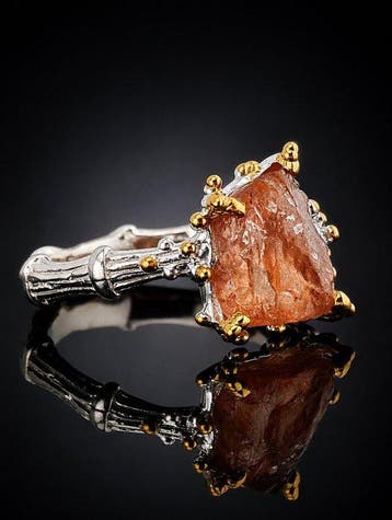 Oranje tourmalijn edelsteenring - 925 zilver - modern gouden