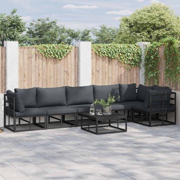 vidaXL Tuinbankenset 7 st Zwart Aluminium, Verzenden, Nieuw, Aluminium, 7 zitplaatsen