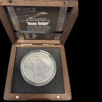 Niue. 2 Dollars 2015 HONEY BADGER Brave Animals 2 Oz Silver