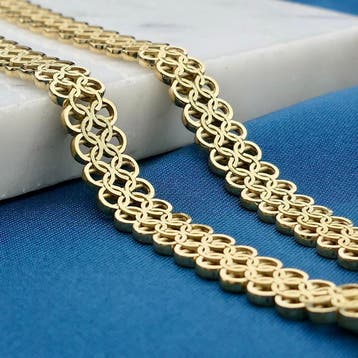 Gouden fantasieschakel collier; 14 karaat; 43,5 cm (Ketting), Ophalen of Verzenden, Gebruikt, Goud, Goud