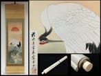 Rising Sun Wave Crane / Japanese Vintage Hanging Scroll