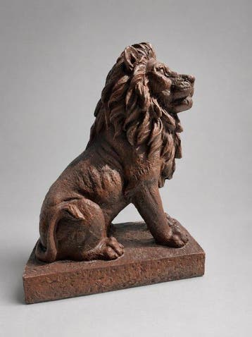 Beeld, tuinbeeld leeuw - 35 cm - cast stone