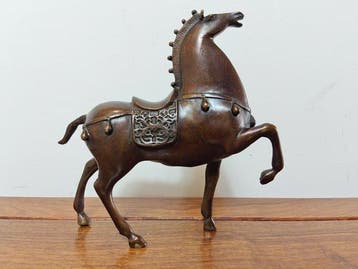 Beeld, Tang Dynasty bronze horse statue - 18 cm - Brons