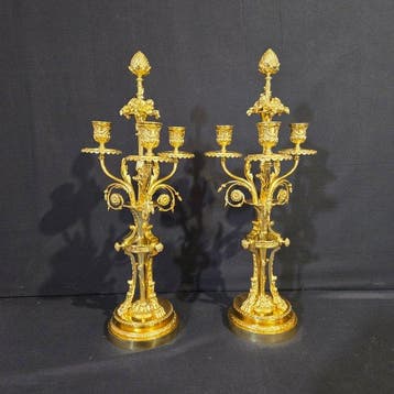 Pendule (2) Lodewijk XVI-stijl - Verguld brons - 1850-1900 -