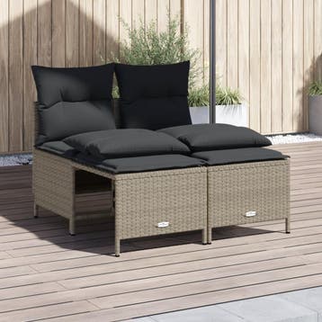 vidaXL 4-delige Loungeset met kussens poly rattan lichtgrijs, Verzenden, Nieuw, Loungeset