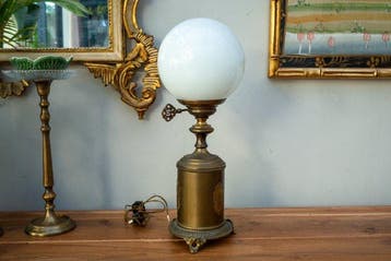 Tafellamp - opaalwitte bol - Messing, Legering, Glas -