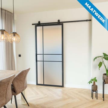 Stalen Schuifdeur - Zwart - 6 Vlaks - Maatwerk - Mat glas, Doe-het-zelf en Verbouw, Kozijnen en Schuifpuien, Nieuw, Metaal, Inclusief glas