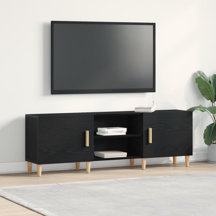 vidaXL TV-kast Zwart Eiken 150 x 30 x 50 cm Bewerkt hout, Huis en Inrichting, Kasten | Televisiemeubels, Nieuw, Overige houtsoorten