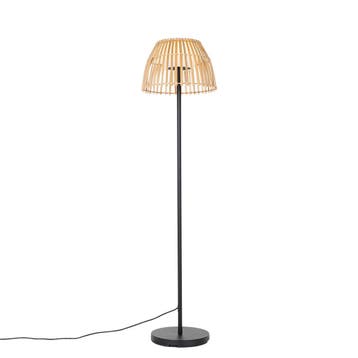 Landelijke buiten vloerlamp zwart met bamboe incl. LED -, Tuin en Terras, Verzenden, Nieuw