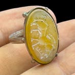 Carneool - Zilver - Zegelring - Met Dierlijke Intaglio