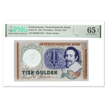 10 Gulden Hugo de Groot 1953 PMG 65, Postzegels en Munten, Bankbiljetten | Nederland, Verzenden