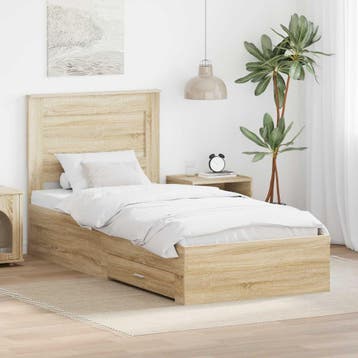 vidaXL Bedframe Sonoma Eiken en Zilver 75 x 190 cm Bewerkt, Eenpersoons, Bruin, Verzenden, Nieuw