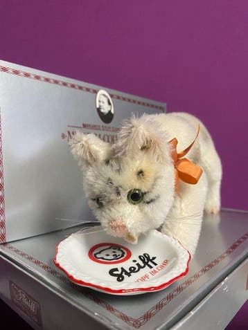 Steiff: drinkende kat, replica 1933, 1990. - Pluche dier -, Antiek en Kunst, Antiek | Speelgoed