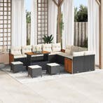 vidaXL Tuinbankenset met kussen 18 pcs Zwart en Crème poly, Tuin en Terras, Verzenden, Nieuw, Rotan, 8 zitplaatsen
