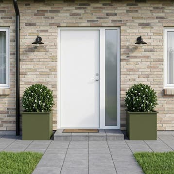 vidaXL Plantenbak met led 2 st Olijfgroen 50 x 50 x 48 cm, Verzenden, Minder dan 60 cm, Nieuw, Metaal