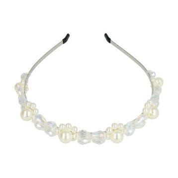Haarband Diadeem 2cm – Parel Facetkralen – Metaal – Zilver, Nieuw