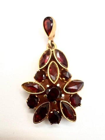 Hanger - 14 karaat Geel goud Granaat, Sieraden, Tassen en Uiterlijk, Antieke sieraden
