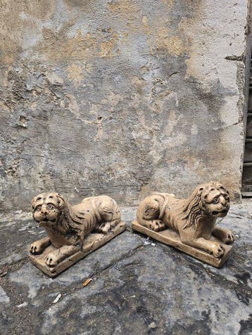 sculptuur, Coppia di leoni in marmo - 23 cm - Marmer
