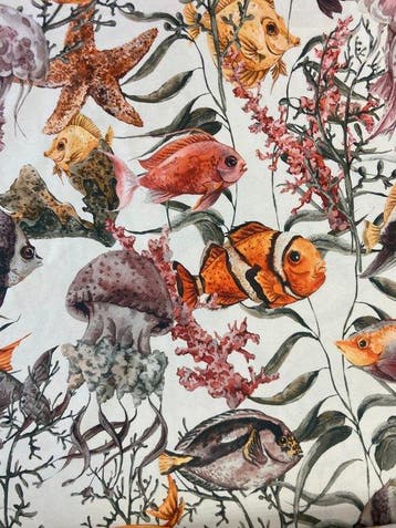 !!NIEUW!! Stof met artistieke maritieme print in