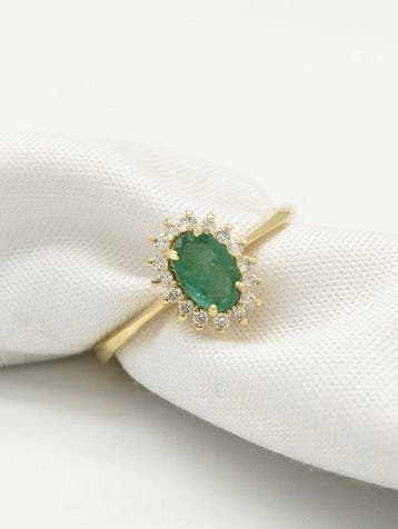 Ring - 18 karaat Geel goud Smaragd - Diamant, Nieuw