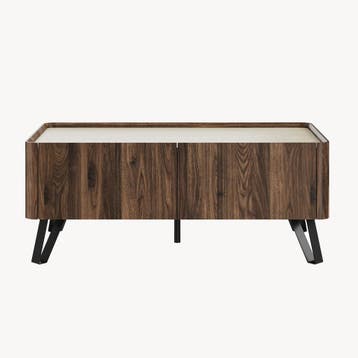 Salontafel Trorlon 100x50x40 cm Notenhoutlook/Travertijn [en, Verzenden, Nieuw