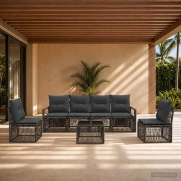 vidaXL Tuinbankenset 7 pcs Grijs poly rattan, Verzenden, Nieuw, 7 zitplaatsen