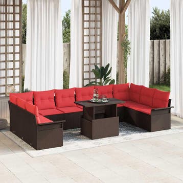 vidaXL Tuin Sofa Set 11 st Bruin Poly riet, Verzenden, Nieuw, Rotan, Meer dan 8 zitplaatsen