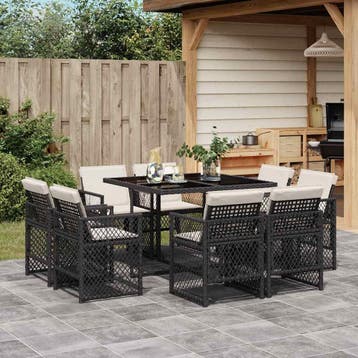 vidaXL 9-delige Tuinset poly rattan zwart, Verzenden, Nieuw, 8 zitplaatsen, Tuinset