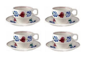 Boerenbont Kop en schotel stapelbaar 200ml B-KEUS set 4 s..., Verzenden, Nieuw, Kop(pen) en/of Schotel(s), Aardewerk