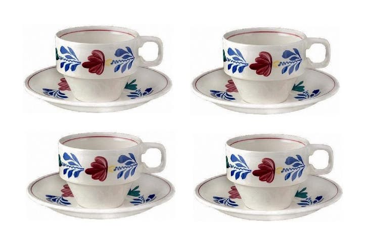 Boerenbont Kop en schotel stapelbaar 200ml B-KEUS set 4 s..., Huis en Inrichting, Keuken | Servies, Kop(pen) en/of Schotel(s)