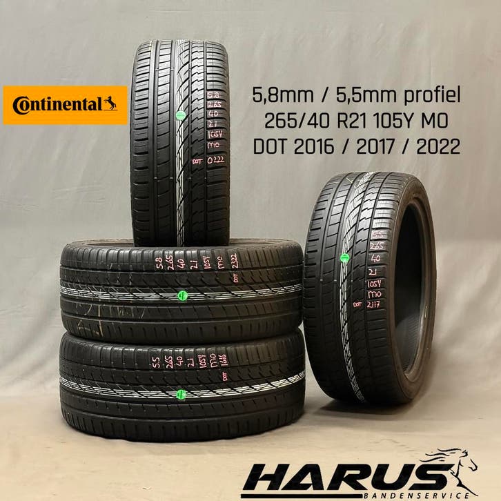 265/40/21 105Y Continental zomerbanden 5,8/5,5mm profiel 4X, Auto-onderdelen, Banden en Velgen, 21 inch, Erkend duurzaam, Zomerbanden