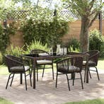 vidaXL Tuin eettafelset 5 pcs Bruin Gepoedercoat staal, Verzenden, Nieuw, Rotan, 5 zitplaatsen