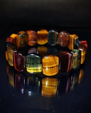 Prachtige natuurlijke multikleurige Tijgeroog-armband in