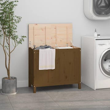 vidaXL Wasmand 88,5x44x76 cm massief grenenhout honingbruin, Tuin en Terras, Droogmolens en Wasrekken, Verzenden, Nieuw