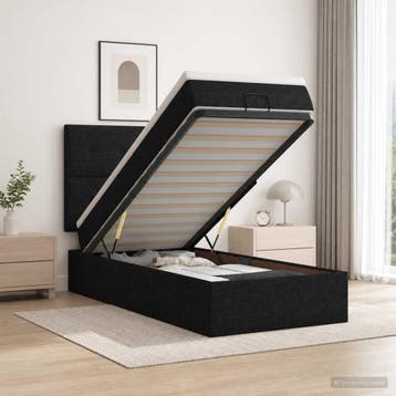 vidaXL Ottoman bed met matras met hoofdeinde Zwart 100 x 200, Verzenden, Nieuw, Eenpersoons, Zwart