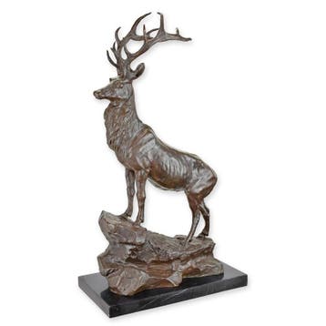 BRONZEN BEELD VAN EEN HERT OP EEN ROTS (Interieur), Verzenden, Nieuw