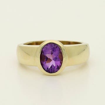 Ring - 14 karaat Geel goud - 1.58ct. tw. Amethist, Nieuw