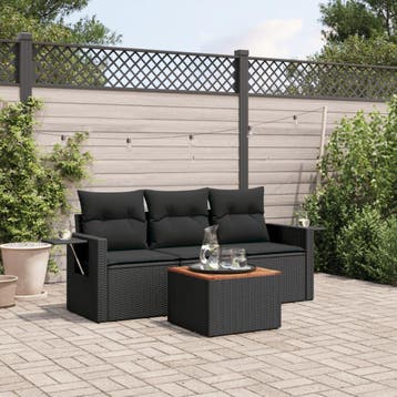 vidaXL 4-delige Loungeset met kussens poly rattan zwart, Verzenden, Nieuw, Loungeset