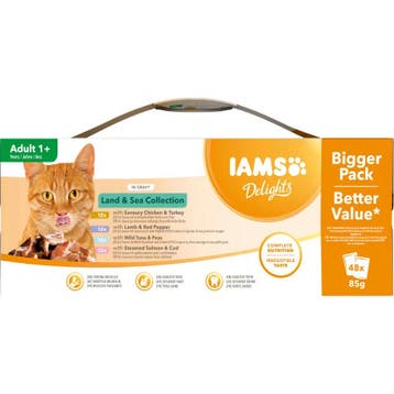 Iams Delights Land & Sea Collection 48x85 gr zakjes kat 2..., Verzenden, Nieuw
