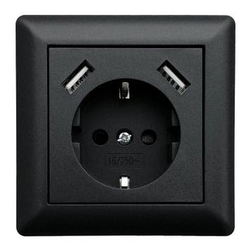 LEDmaxx Inbouw contactdoos zwart met 2x USB 2800mA, Ophalen of Verzenden, Nieuw