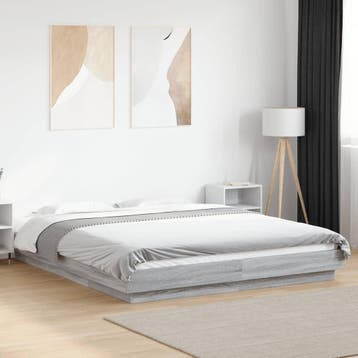 vidaXL Bedframe met LED-verlichting grijs sonoma eiken, Verzenden, Overige maten, 200 cm, Grijs