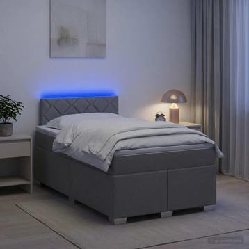 vidaXL Boxspring Bed met Matras en LED Lichtgrijs 120 x 190, Verzenden, Nieuw, Twijfelaar