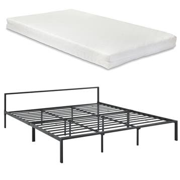 Metalen bed Zeus met bedbodem en matras 180x200 cm zwart, Verzenden, Nieuw