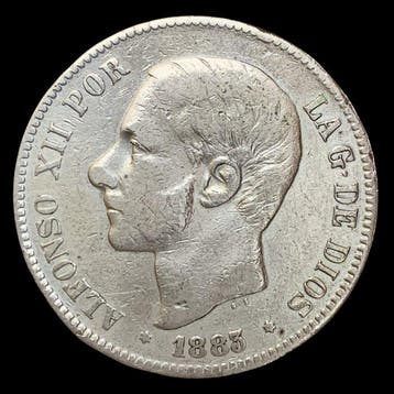 Spanje. Alfonso XII. Silver 5 Pesetas (Alfonso XII - 3rd, Postzegels en Munten