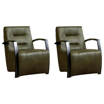 Set van 2 Leren fauteuils Magnificent - Granada Moss, Nieuw, Ophalen of Verzenden, 50 tot 75 cm, Leer